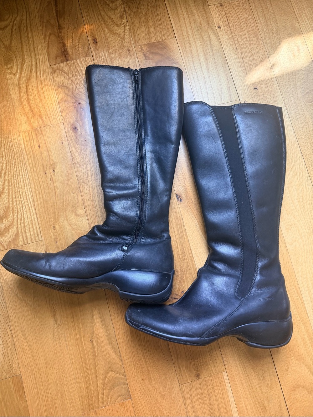 Merrell Spire Peak Waterproof Women's Tall Black Leather Zip Boots | W 8.5
